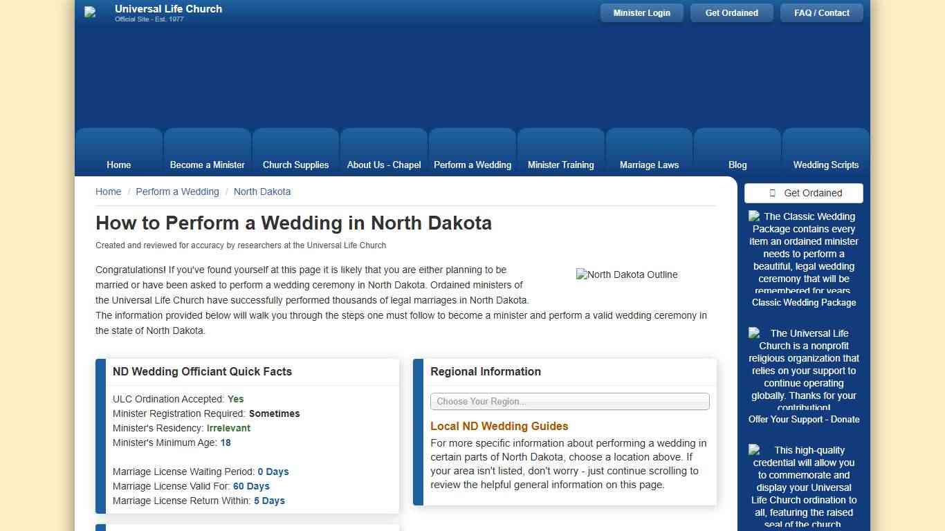 How to Perform a Wedding in North Dakota - Universal Life Church