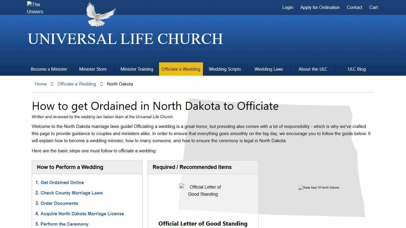 How to get Ordained in North Dakota to Officiate - Universal Life Church